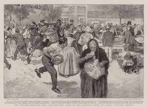 La guerre hispano-américaine, distribution de nourriture aux pauvres affamés à Santa Cristina, Madrid